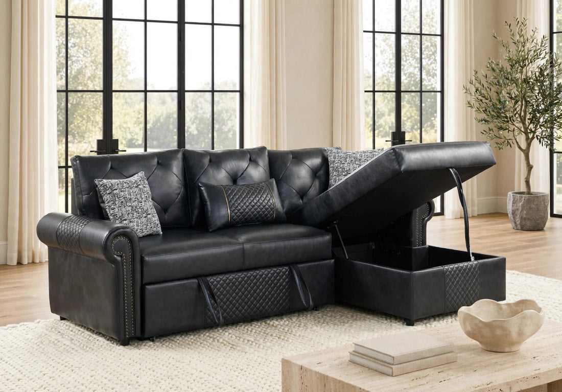 Bellina Black Sectional With Pull-Out Bed