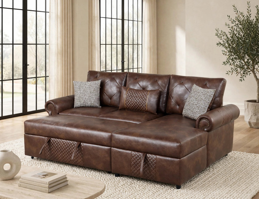 Bellina Brown Sectional With Pull-Out Bed