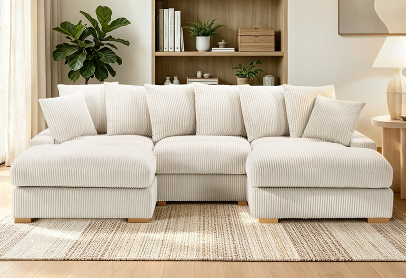 Azura Cream Corduroy Fabric Sectional S551