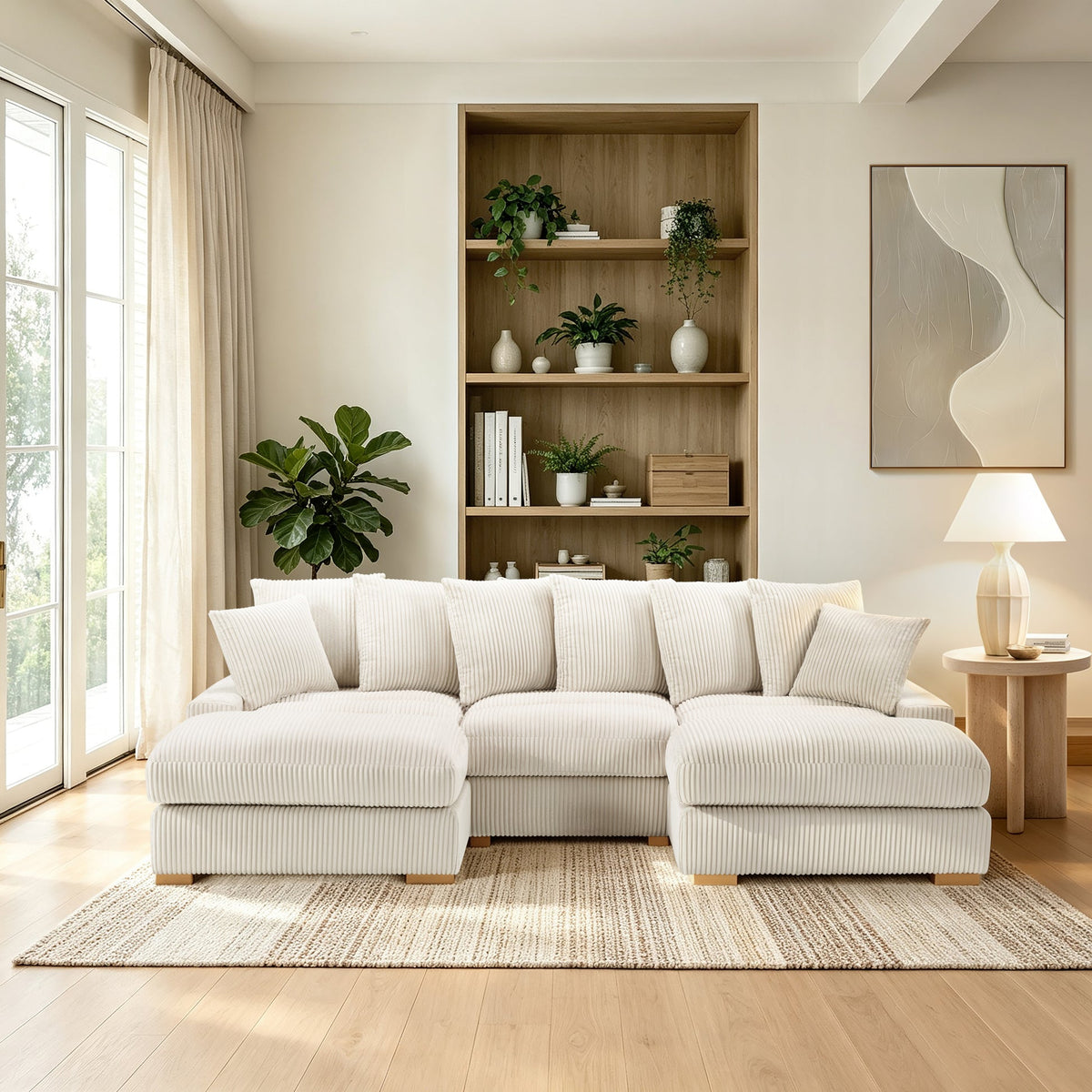 Azura Cream Corduroy Fabric Sectional S551