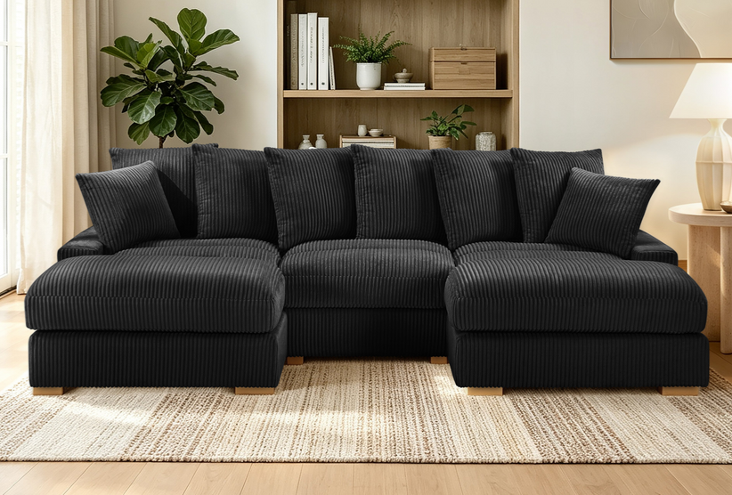 Azura Black Corduroy Fabric Sectional S551