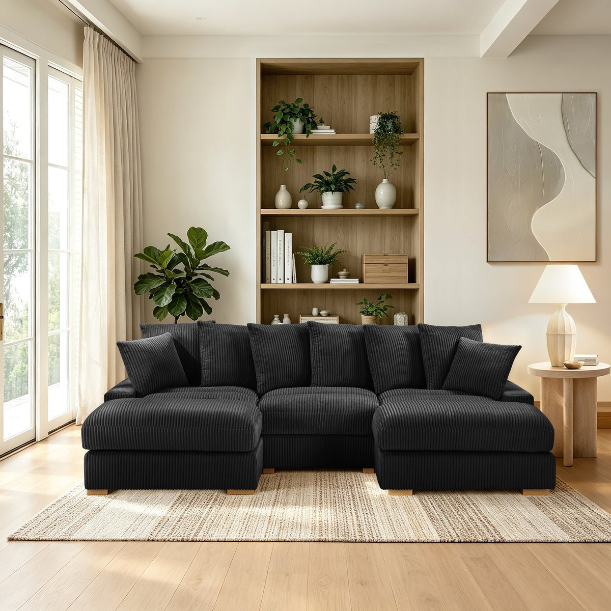 Azura Black Corduroy Fabric Sectional S551