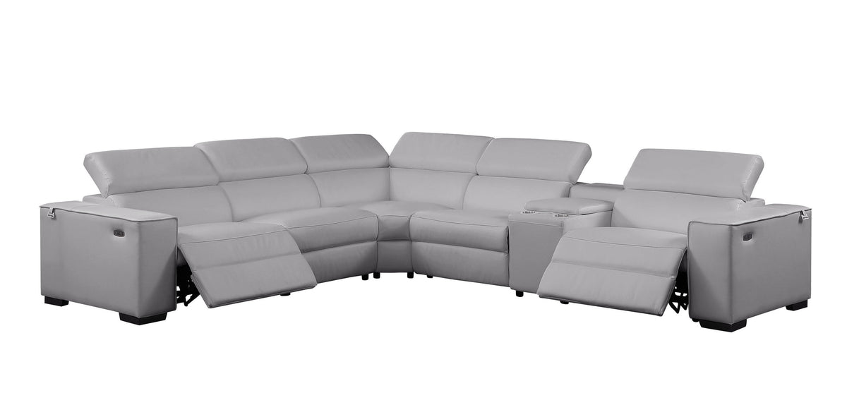Picasso Light Grey 2-POWER Italian Leather Match 6pc Sectional  MI631