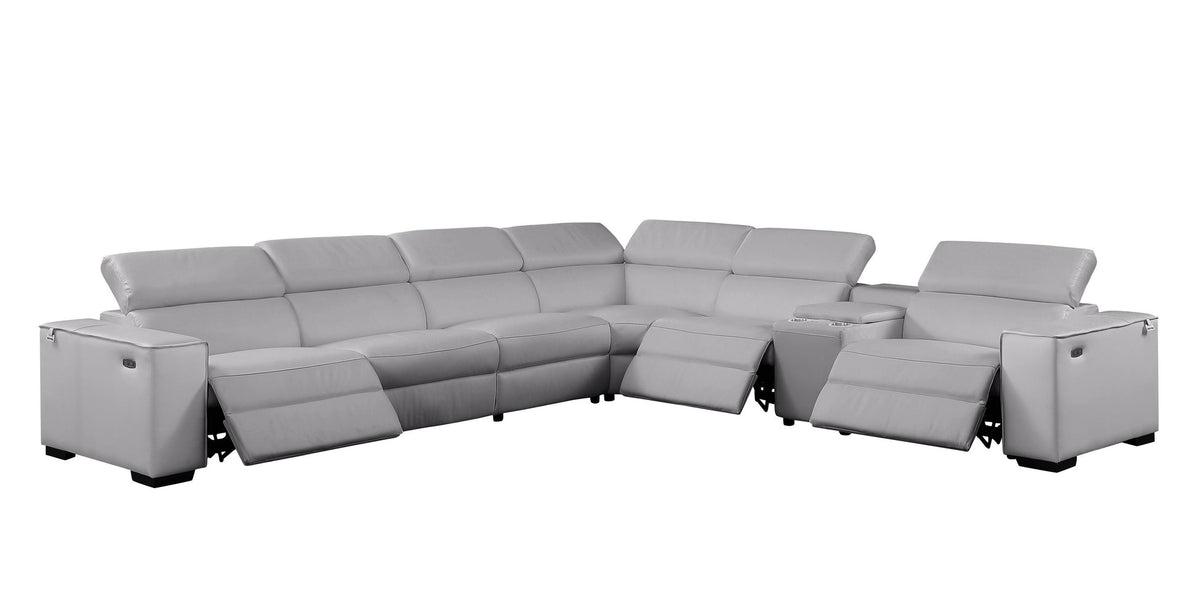 Picasso Light Grey 3-POWER Italian Leather Match 7pc Sectional  MI631