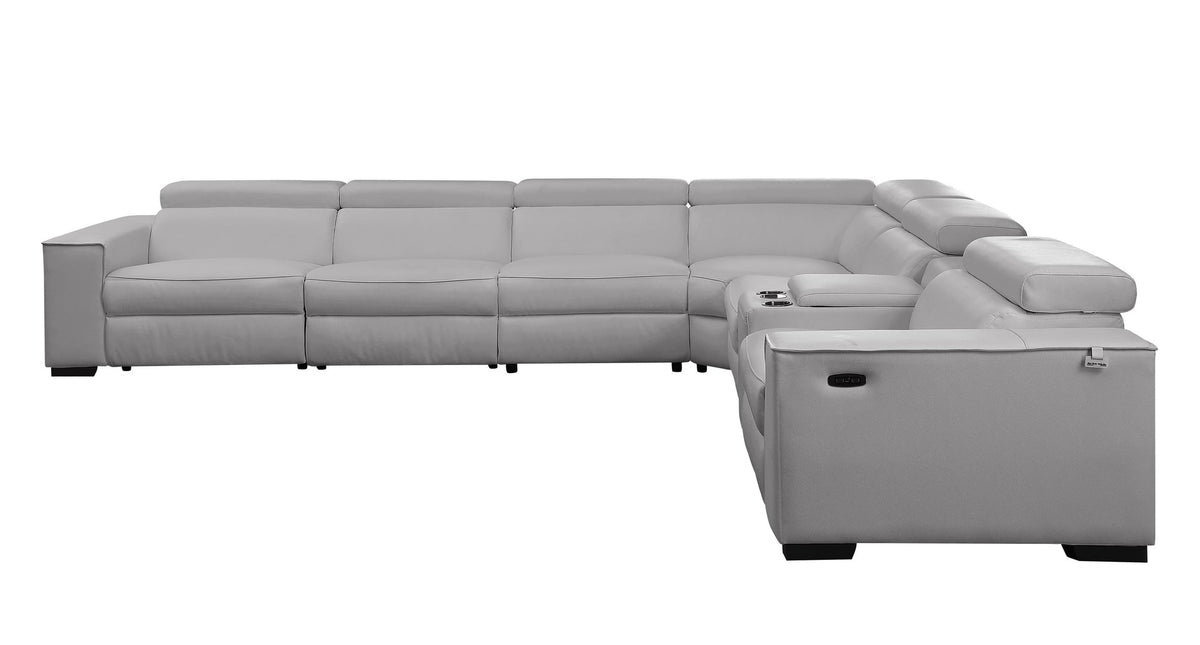 Picasso Light Grey 3-POWER Italian Leather Match 7pc Sectional  MI631