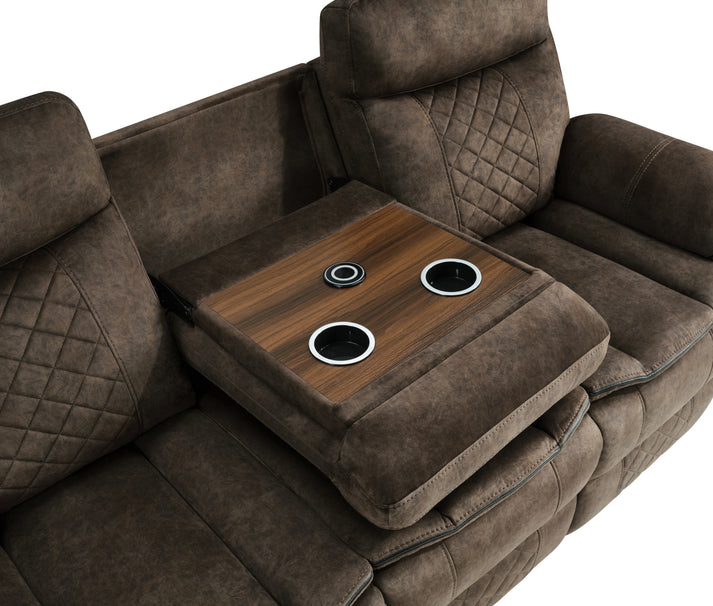 Liz Brown Microfiber Reclining Living Room Set S3037