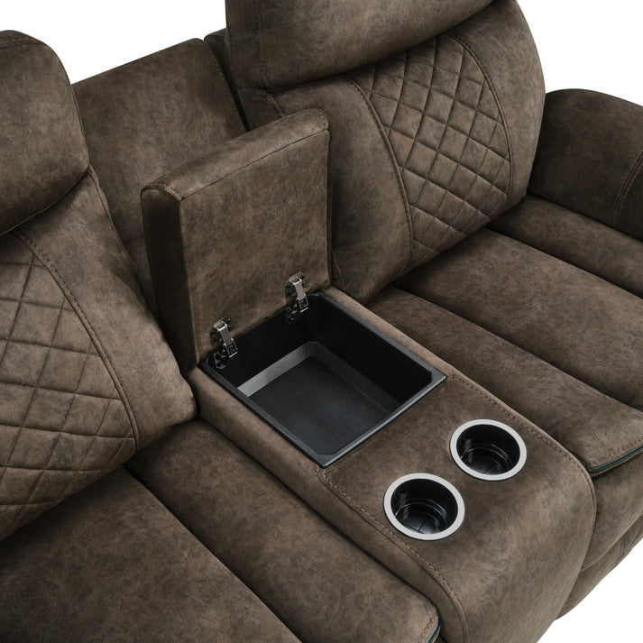 Liz Brown Microfiber Reclining Living Room Set S3037