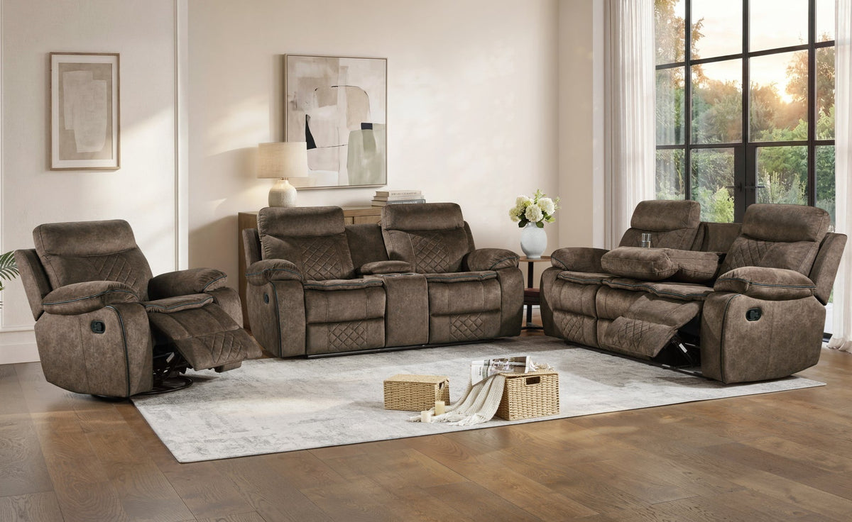 Liz Brown Microfiber Reclining Living Room Set S3037