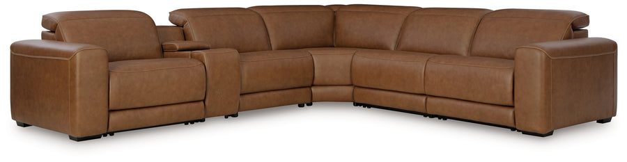 Magic Man Caramel 6pc Power Reclining Sectional with Console PCU1070031