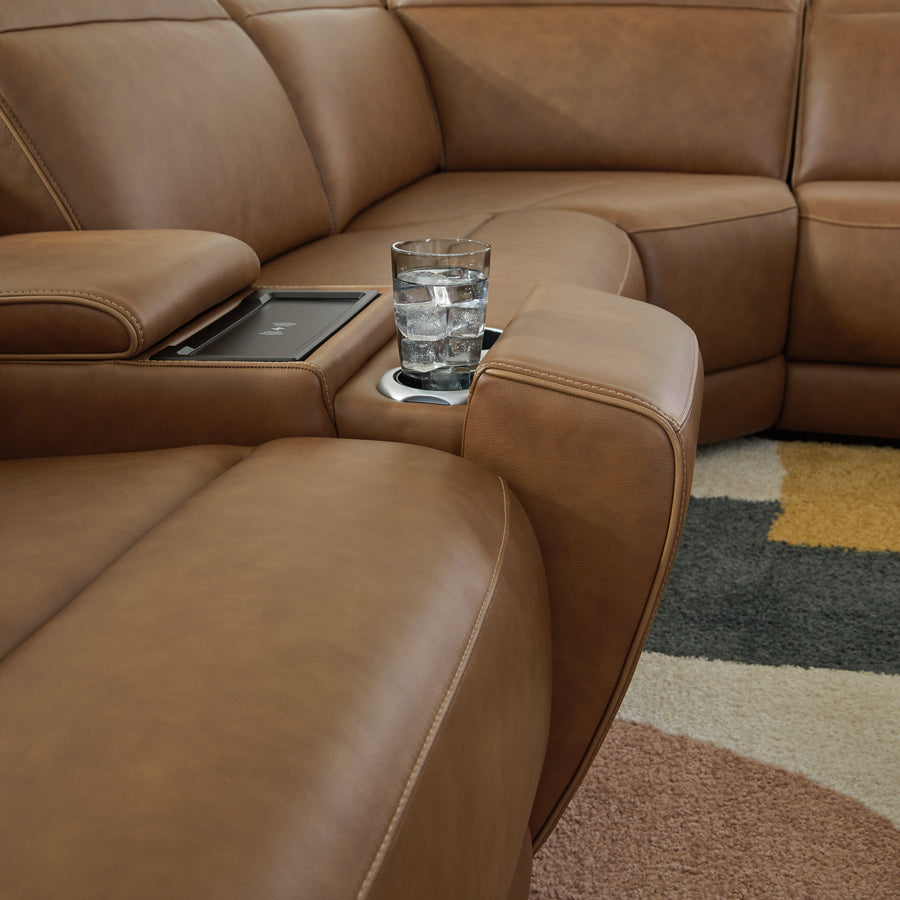 Magic Man Caramel 5pc Power Reclining Sectional PCU1070031