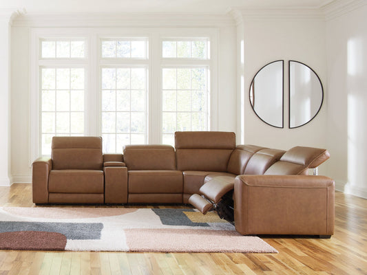 Magic Man Caramel 6pc Power Reclining Sectional with Console PCU1070031