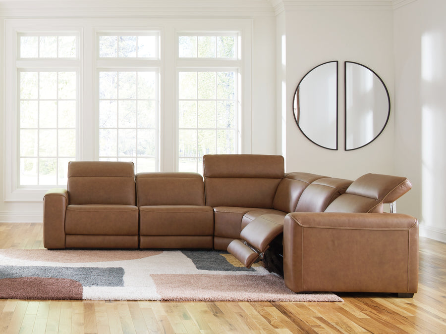 Magic Man Caramel 5pc Power Reclining Sectional PCU1070031