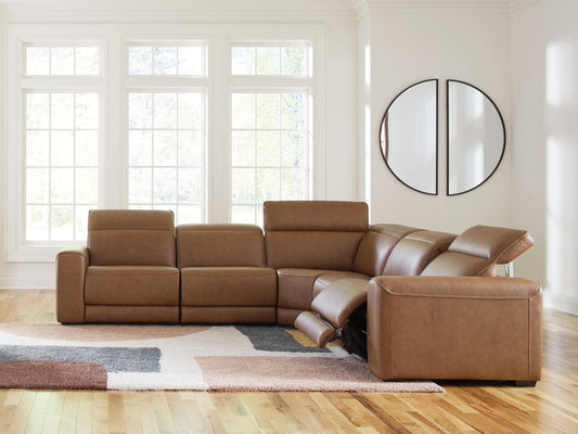 Magic Man Caramel 5pc Power Reclining Sectional PCU1070031