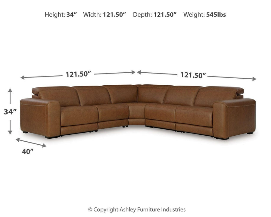 Magic Man Caramel 5pc Power Reclining Sectional PCU1070031