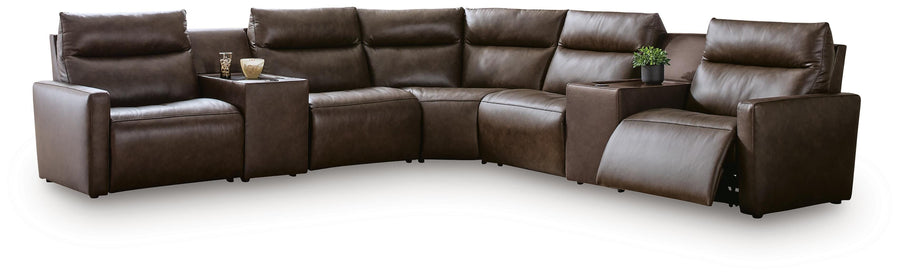 ModZ Chocolate 7pc Top Grain Leather Power Reclining Sectional with Audio Consoles U1400031