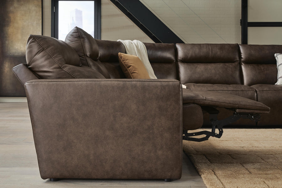 ModZ Chocolate 7pc Top Grain Leather Power Reclining Sectional with Audio Consoles U1400031
