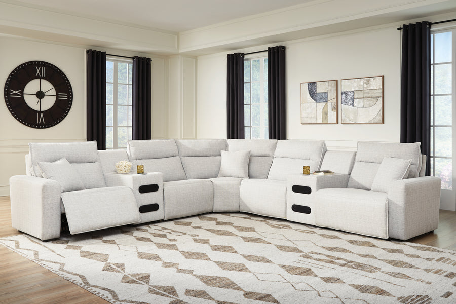 ModMax II Stone 7pc Power Reclining Sectional with Chaise and Audio Consoles 6590731