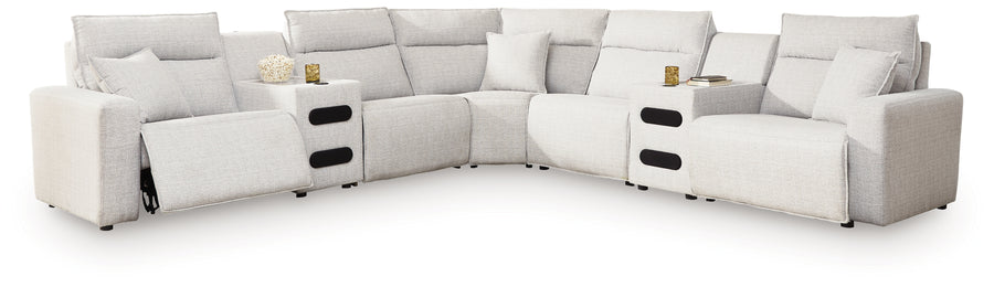 ModMax II Stone 7pc Power Reclining Sectional with Chaise and Audio Consoles 6590731