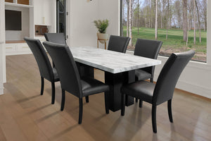 Grand Black PU 7pc Dining Room Set 1220  (FAUX MARBLE)