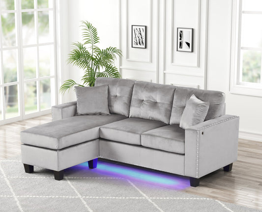 Messi Gray Velvet LED Reversible Sectional