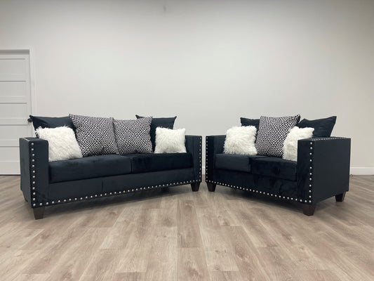 Rosa Black Velvet Sofa and Loveseat 210