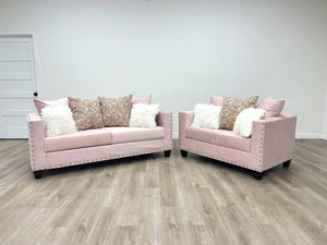 Rosa Pink Velvet Sofa and Loveseat 210