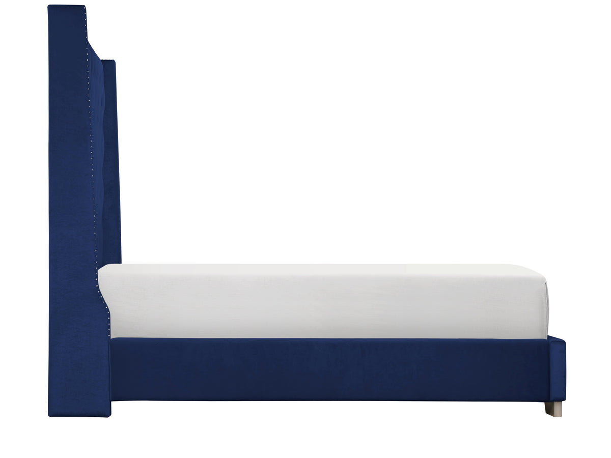 Franco Blue Velvet King Upholstered Bed SH228