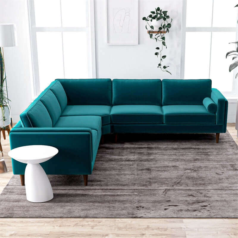 Amber 105" Green Velvet  Mid-Century Modern Corner Sectional