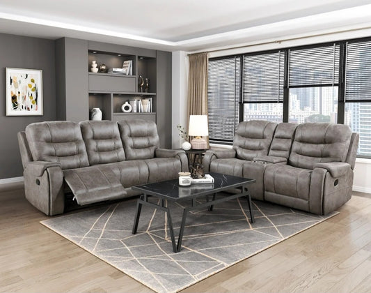 Oberon Grayish Brown Reclining Sofa and Loveseat 9634