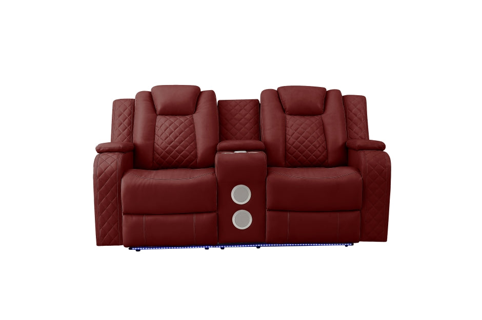 Radiant Burgundy Red POWER/LED/BLUETOOTH SPEAKERS Reclining Sofa and Loveseat SH8895