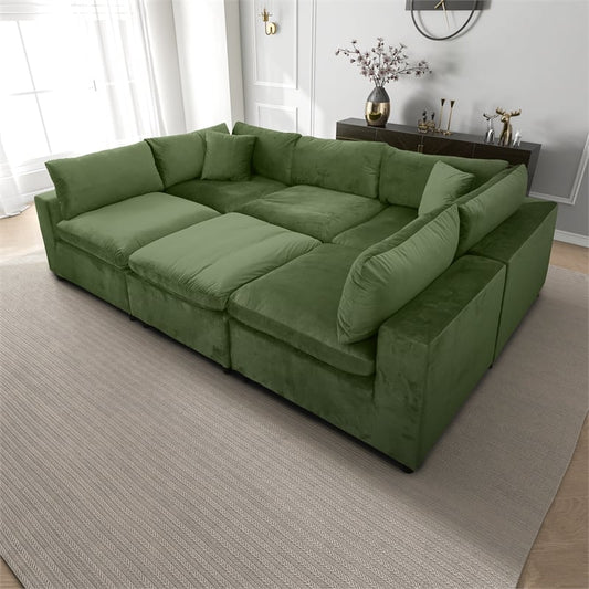 Laven Mid-Century Modern 6pc Olive Green Velvet Sectional.