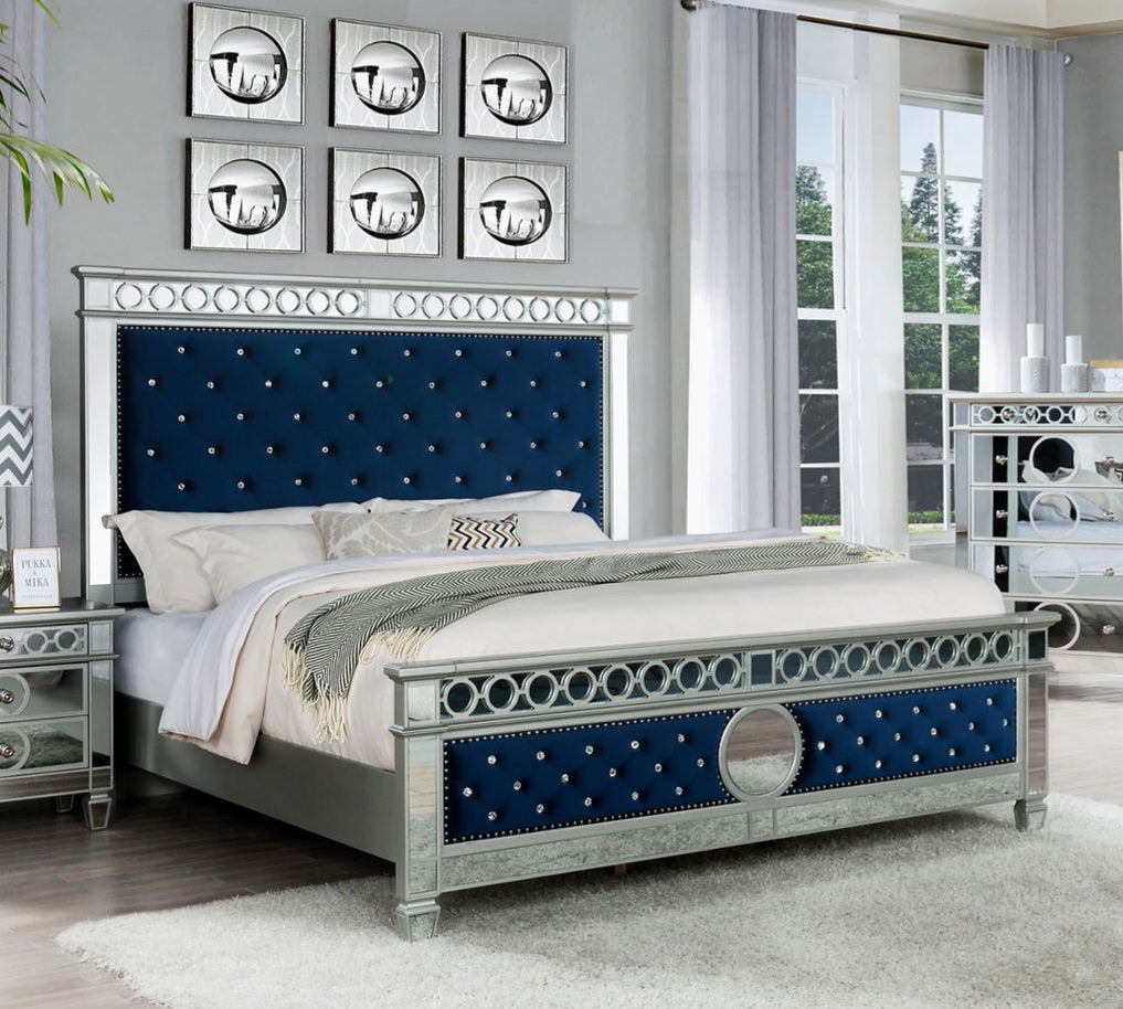 Bella Blue Velvet King  Bed  B1852