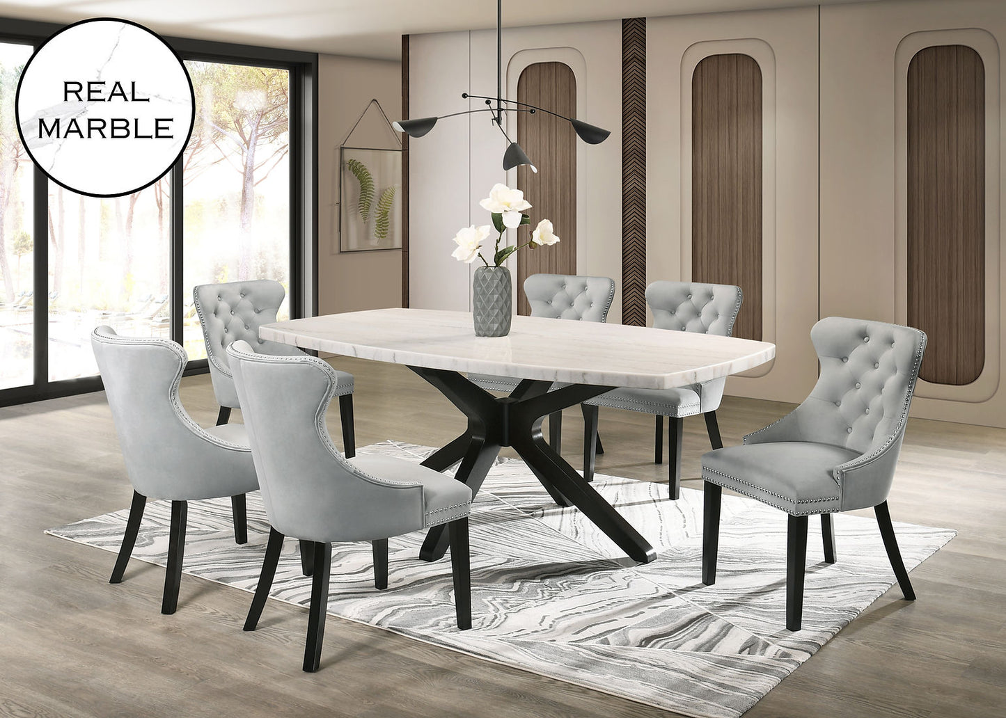 Bolivar Grey (GENUINE MARBLE)  Dining Set