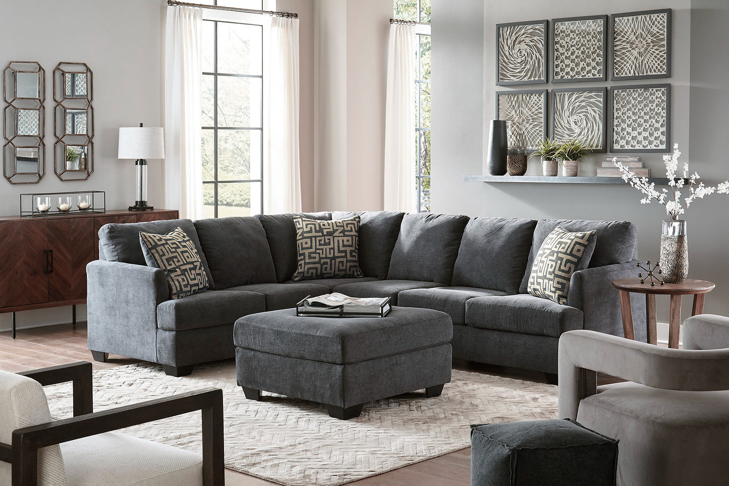 Ambrielle Gunmetal Fabric 2pc Sectional 11902