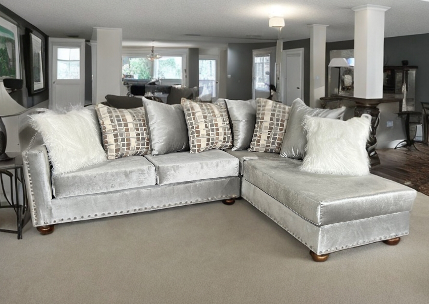 S315 Silver Velvet Sectional