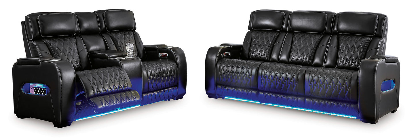 Boyington Black POWER/LED/AIR MASSAGE/GENUINE LEATHER Reclining Sofa and Loveseat U27106