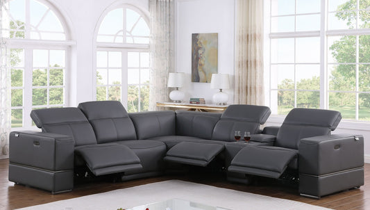 Franco Dark Grey 6pc 2-POWER Reclining Sectional MI-1122