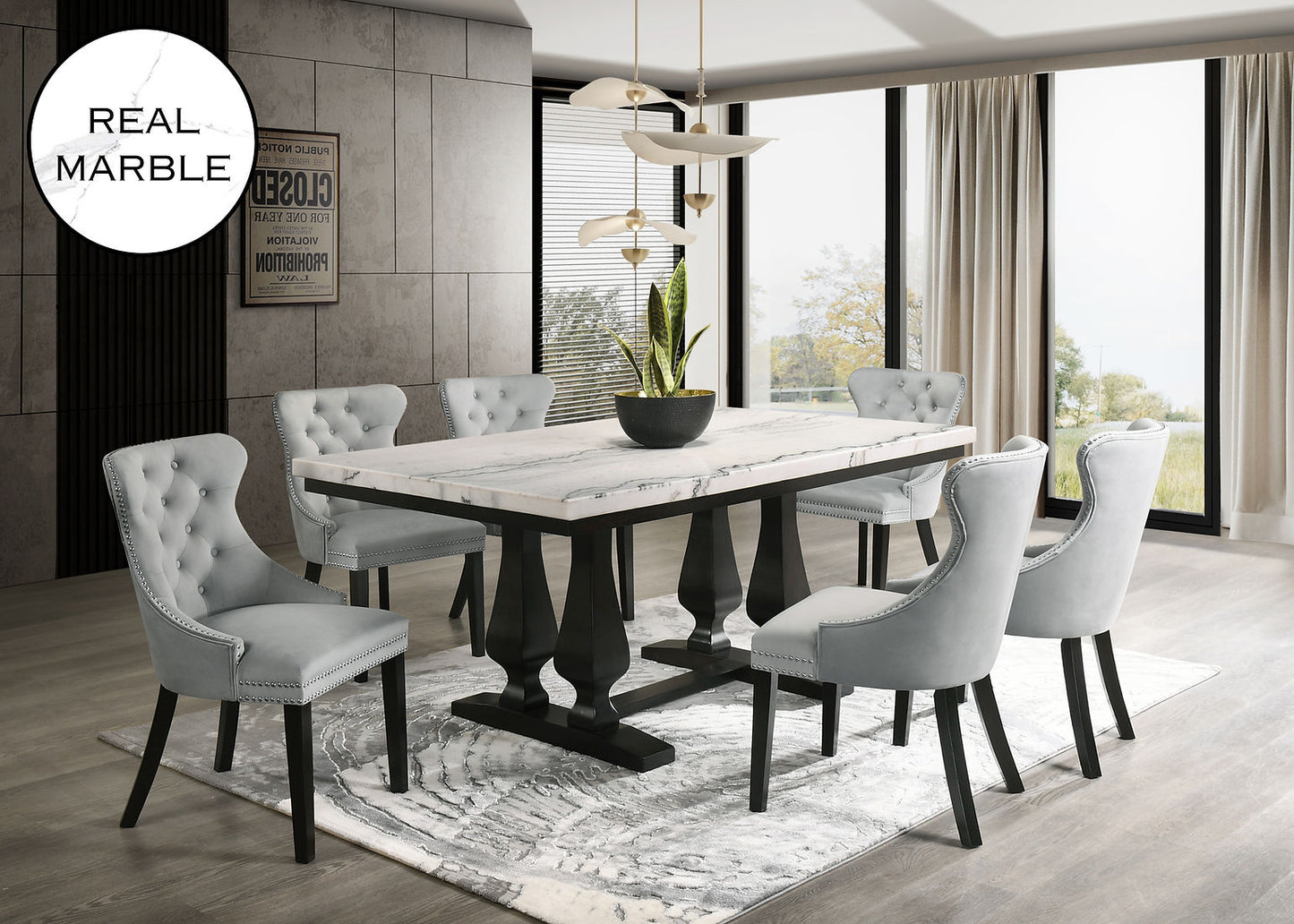 Paro Grey (GENUINE MARBLE)  Dining Set