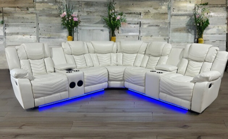 Lucky Charm White LED/BLUETOOTH SPEAKERS Reclining Sectional S2021