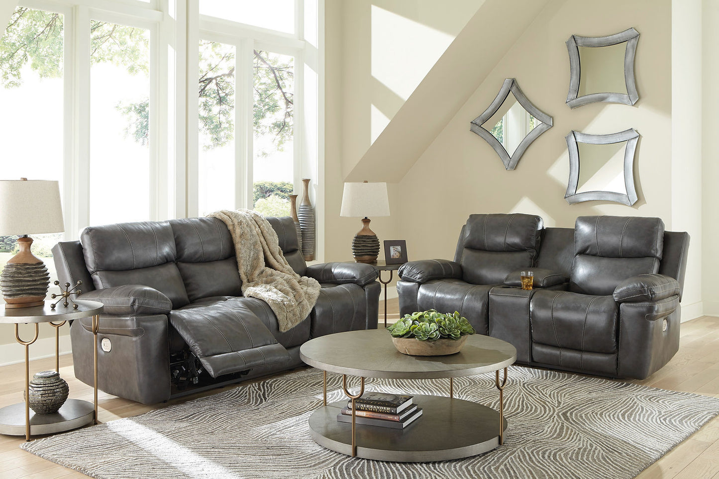 Edmar Charcoal POWER Sofa and Loveseat U64806