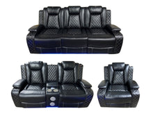 Load image into Gallery viewer, New York Black LED/BLUETOOTH SPEAKERS 3pc Reclining Set S3470