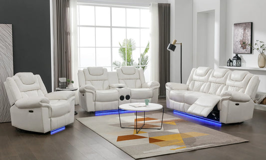 Party Time White POWER/LED/BLUETOOTH SPEAKERS 3pc Reclining Set S2020