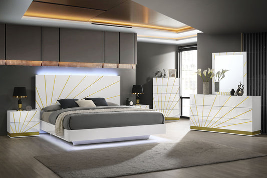 Safa White/Gold LED Bedroom Set B59