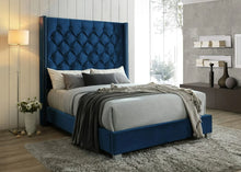 Load image into Gallery viewer, Beverly Navy Velvet Queen Panel Bed B9840