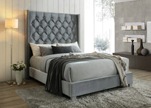 Load image into Gallery viewer, Beverly Gray Velvet King Panel Bed B9830