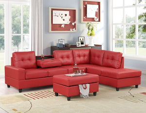 Heights Red Faux Leather Reversible Sectional with Storage Ottoman
