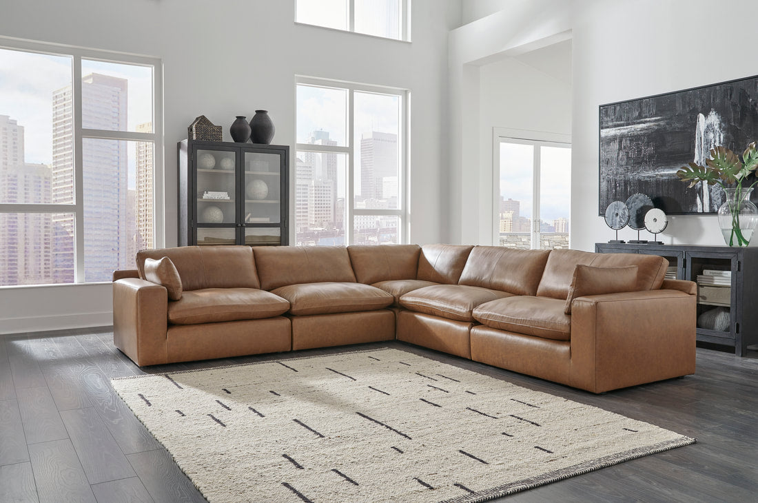 Emilia Caramel GENUINE LEATHER 5pc Sectional 30901