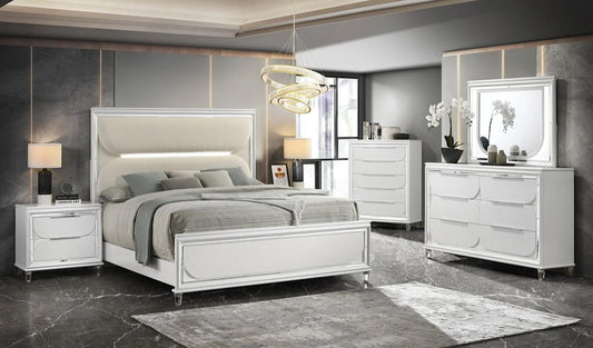 Eden White Boucle Upholstered LED Panel Bedroom Set B7400