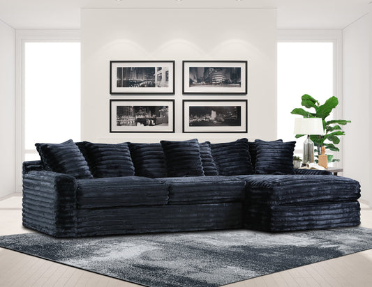 Julia 130" Onyx Black Velvet Sectional 4810