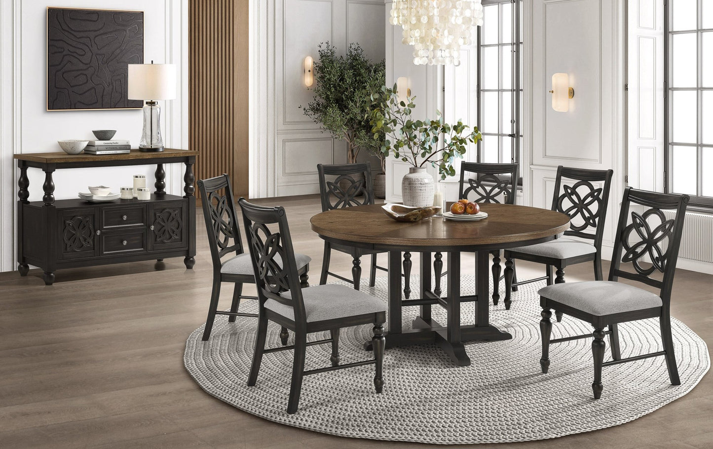 Hilara Gray/Brown Round  Dining Set 2134